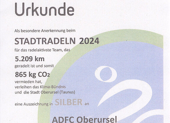 Silber-Urkunde für Stadtradler